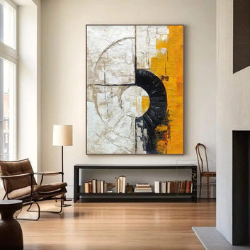 Large Texture Handmade Painting Orange Abstract Art Modern Circle Wall Art Black Textured Art Original Minimalist Oil Painting